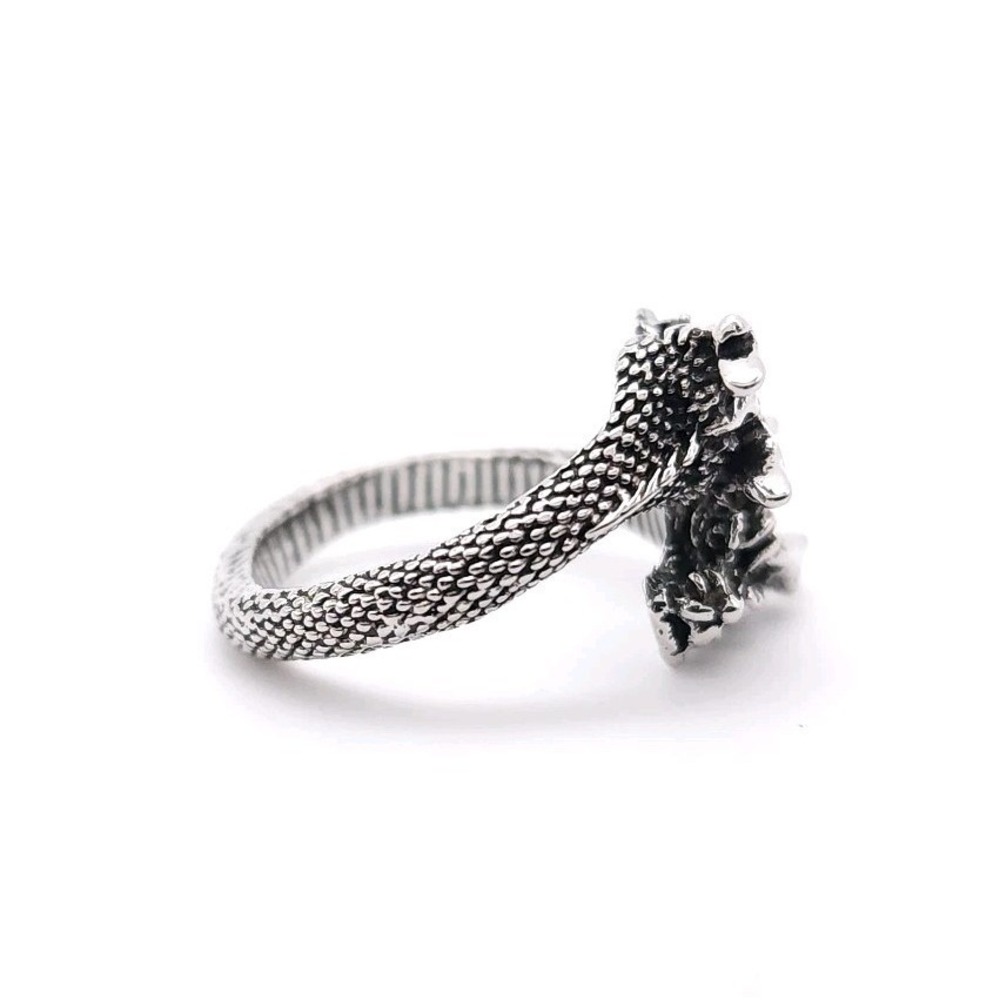 Dueling Dragon Head Ring Silver Plated Adjustable Fantasy Gothic Jewelry - Picture 7 of 9